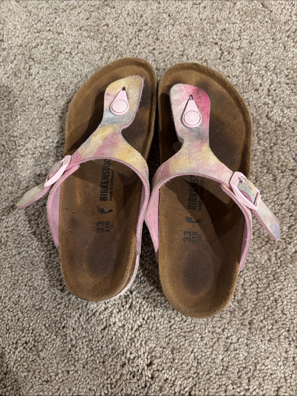 Birkenstock Kids Pink Multicolor Tie-Dye Gizeh Sandals
